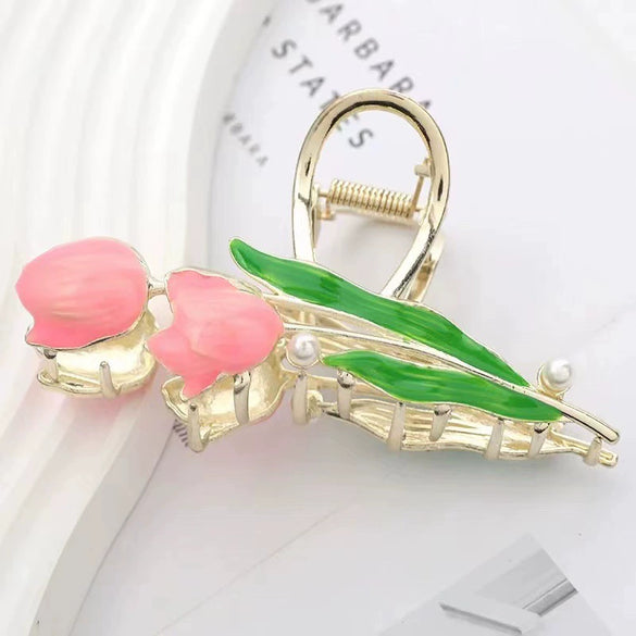 Wholesale Women's Simple Tulip Alloy Hair Clips With Electroplating Treatment