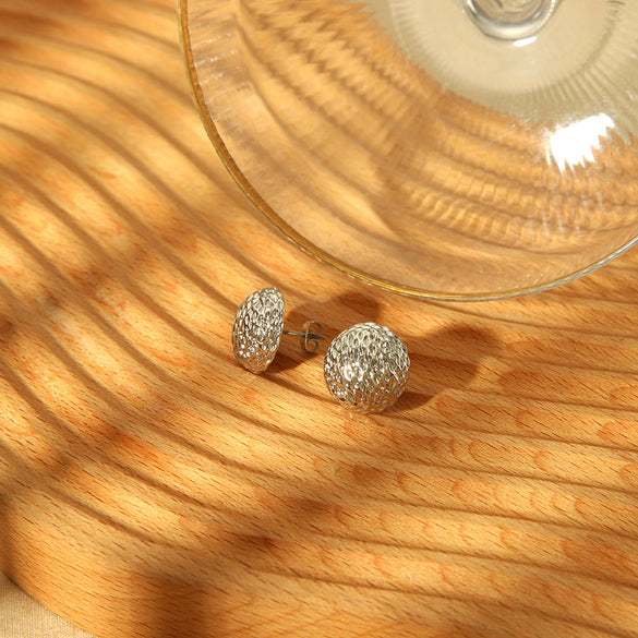 Wholesale Women's Simple Versatile Goldplated Stainless Steel Semicircle Geometric Diamond Cut Earrings