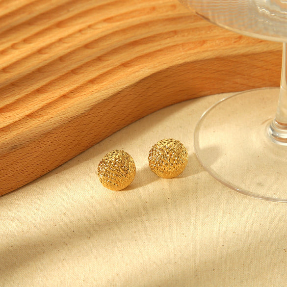 Wholesale Women's Simple Versatile Goldplated Stainless Steel Semicircle Geometric Diamond Cut Earrings