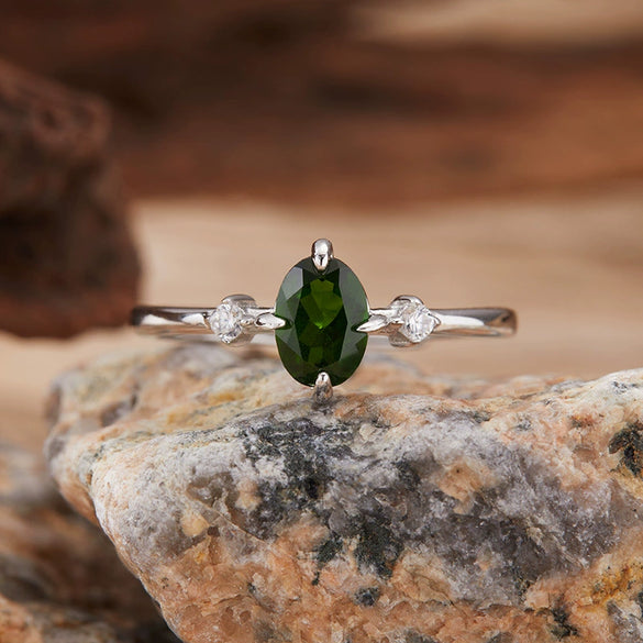 Wholesale Women's Simple Versatile S925 Sterling Silver Geometric Gemstone Ring Set With Natural Topaz Garnet Diopside Peridot