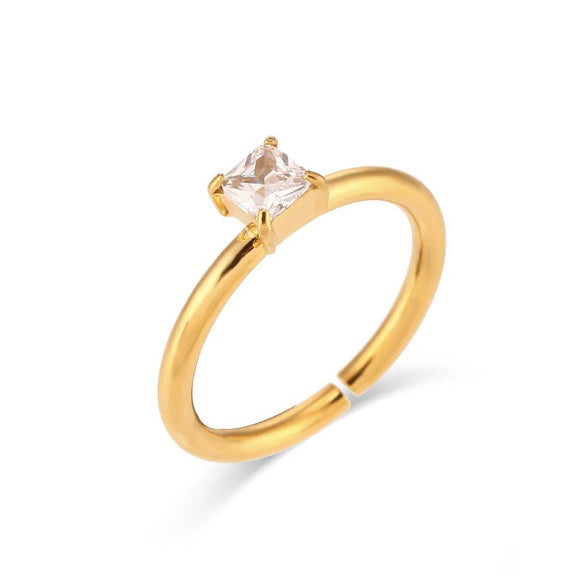 Wholesale Women's Simple Y2k Fashion Ring Stainless Steel 18K Gold Plated With Square Zircon And Geometric Design Electroplated