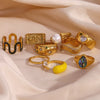 Wholesale Women's Simple Y2k Fashion Ring Stainless Steel 18K Gold Plated With Square Zircon And Geometric Design Electroplated