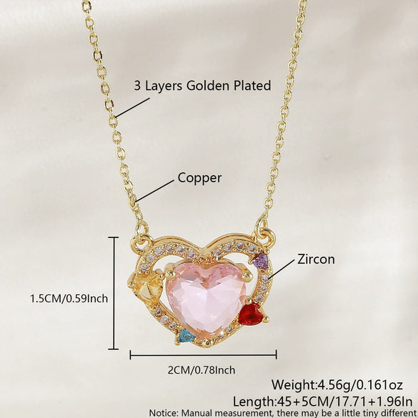 Wholesale Women's Single Diamond Heart Shaped Clavicle Necklace In Copper With Electroplating