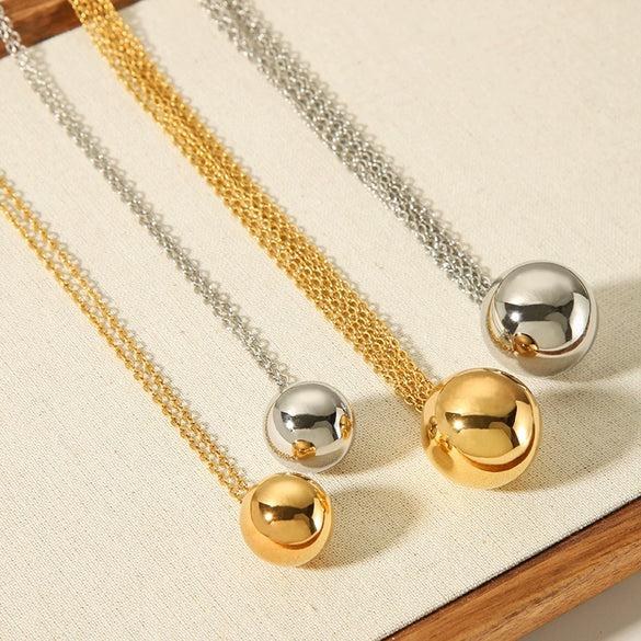 Wholesale Women's Small Ball Stainless Steel Necklace With Geometric Design 18K Gold Plated By Vacuum Real Gold Electroplating In Pvd Furnace