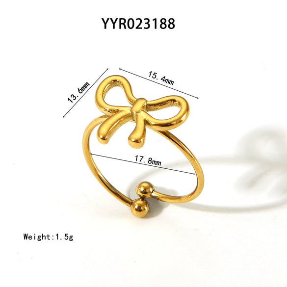 Wholesale Women's Small Fresh Butterfly Opening Ring In Stainless Steel With Bow Pattern And Vacuum Real Gold Electroplating In Pvd Furnace