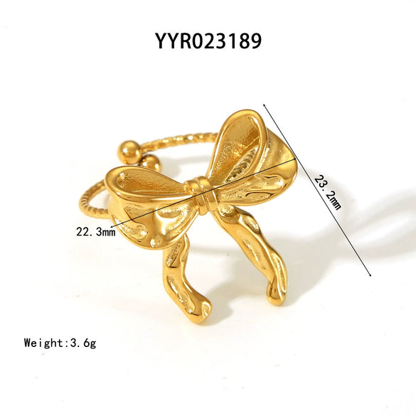 Wholesale Women's Small Fresh Butterfly Opening Ring In Stainless Steel With Bow Pattern And Vacuum Real Gold Electroplating In Pvd Furnace