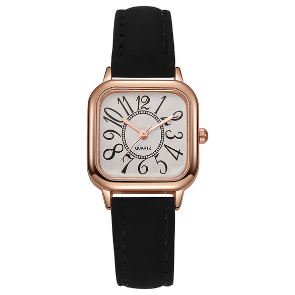 Wholesale Women's Small Fresh Digital Retro Style Alloy Case Stainless Steel Buckle Imitation Leather Strap Square Quartz Electronic Watch