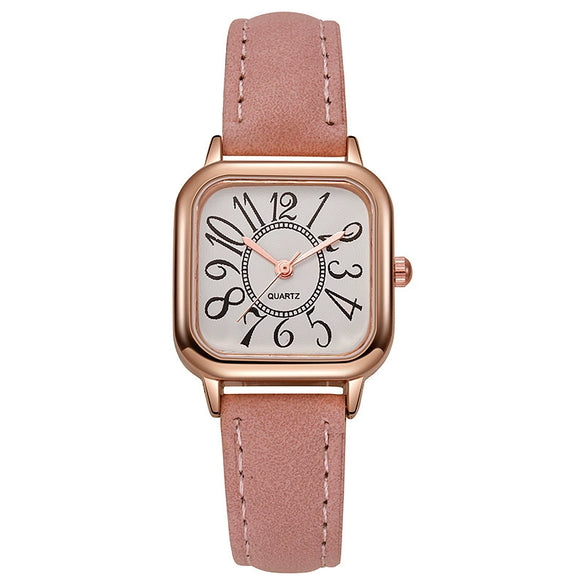 Wholesale Women's Small Fresh Digital Retro Style Alloy Case Stainless Steel Buckle Imitation Leather Strap Square Quartz Electronic Watch