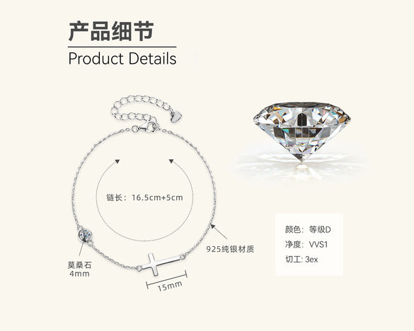Wholesale Women's Small Fresh Geometric Moissanite 925 Sterling Silver Bracelet With Electroplating