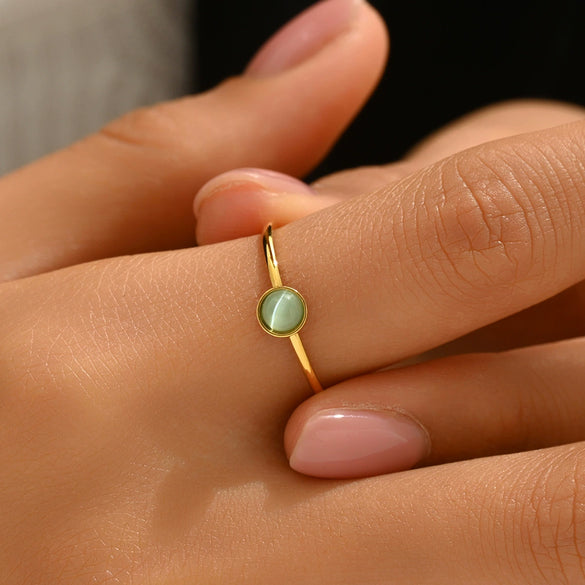 Wholesale Women's Small Fresh Geometric Titanium Steel Electroplated Ring With Agate Cat's Eye Stone