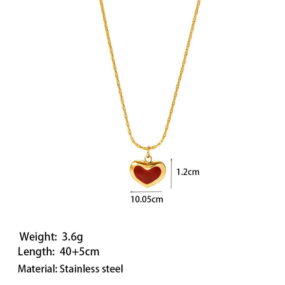 Wholesale Women's Small Fresh Style Red Heart Titanium Steel Electroplated Necklace With Circle Chain