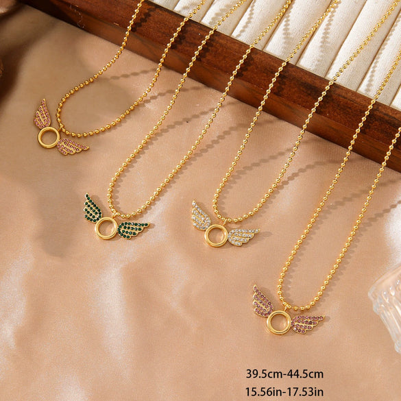 Wholesale Women's Small Fresh Style Zircon Pendant Stainless Steel Necklace With 18K Gold Bead Chain And Electroplating Treatment