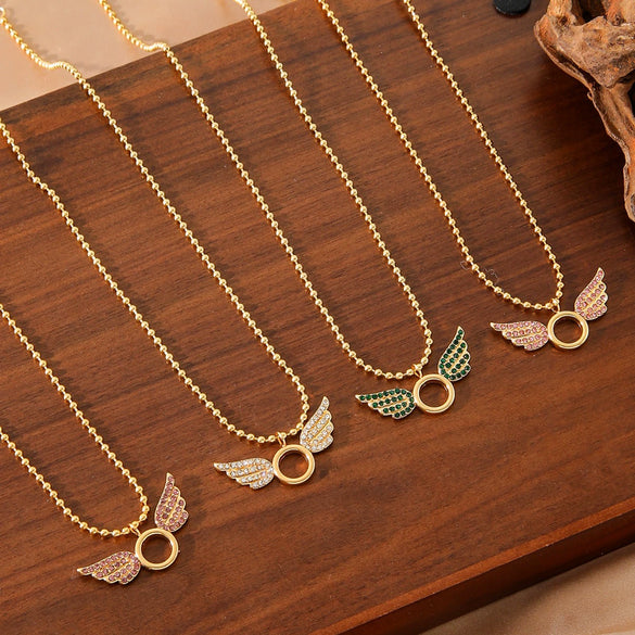 Wholesale Women's Small Fresh Style Zircon Pendant Stainless Steel Necklace With 18K Gold Bead Chain And Electroplating Treatment