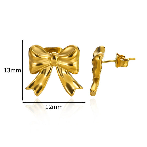Wholesale Women's Smooth Bow Earrings Stainless Steel 18K Gold Electroplated