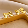 Wholesale Women's Smooth Bow Earrings Stainless Steel 18K Gold Electroplated