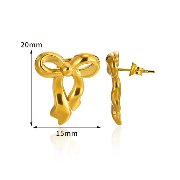 Wholesale Women's Smooth Bow Earrings Stainless Steel 18K Gold Electroplated