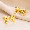 Wholesale Women's Smooth Bow Earrings Stainless Steel 18K Gold Electroplated