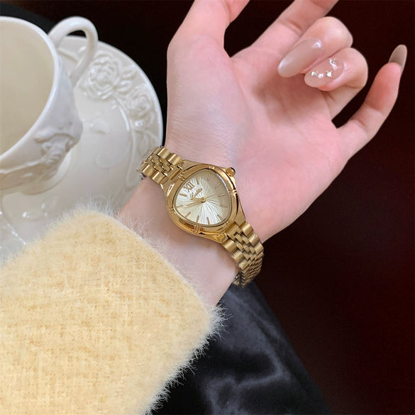 Wholesale Women's Snakeshaped Steel And Alloy Band Watch With Heartshaped Dial And Flat Top Tapered Crown