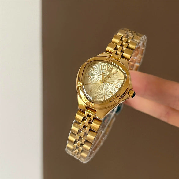 Wholesale Women's Snakeshaped Steel And Alloy Band Watch With Heartshaped Dial And Flat Top Tapered Crown