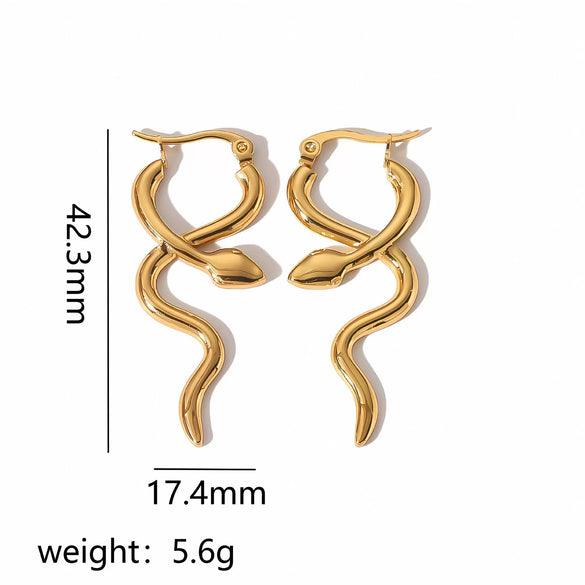 Wholesale Women's Snakeshaped Titanium Steel And Stainless Steel Ear Buckle Earrings With Animal Zodiac Pattern And Electroplating Treatment