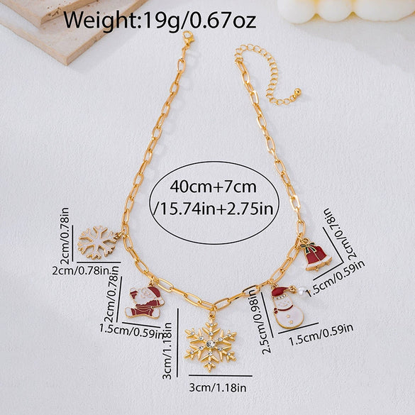 Wholesale Women's Snowflake Christmas Bell And Flower Multipendant Necklace With Electroplated Zinc Alloy And Regular Chain