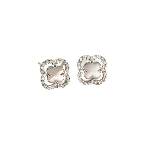 Wholesale Women's Sophisticated Diamond Leaf Pattern Copper Inlaid Zircon Four Leaf Clover Hollow Earrings