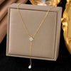 Wholesale Women's Sports Style Geometric Real Gold Plated Stainless Steel Flowershaped Water Drop Zircon Pendant Yshaped Necklace With Flash O Chain