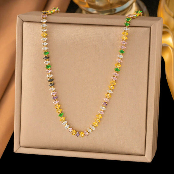 Wholesale Women's Sports Style Geometric Ushaped Titanium Steel Zircon Chain Necklace With Real Gold Plating