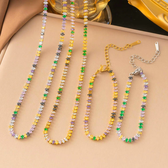 Wholesale Women's Sports Style Geometric Ushaped Titanium Steel Zircon Chain Necklace With Real Gold Plating