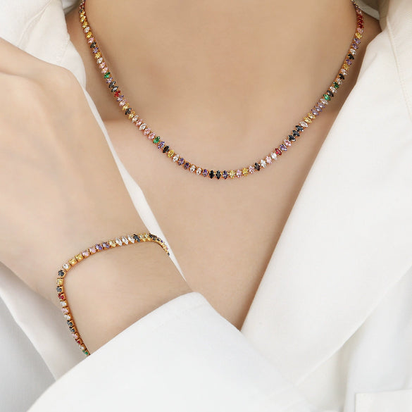 Wholesale Women's Sports Style Geometric Ushaped Titanium Steel Zircon Chain Necklace With Real Gold Plating