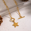 Wholesale Women's Sporty Constellation Fivepointed Star Sweater Chain Necklace With 18K Real Gold Plating And Paper Clip Chain
