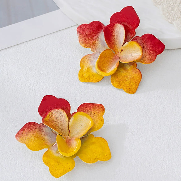 Wholesale Women's Spraypainted Floral Alloy And Stainless Steel Electroplated Earrings