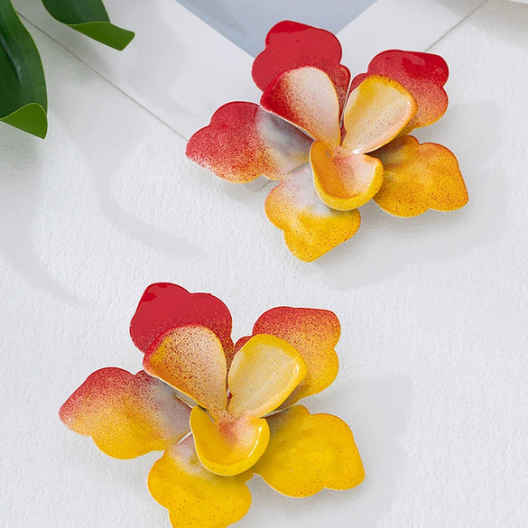 Wholesale Women's Spraypainted Floral Alloy And Stainless Steel Electroplated Earrings