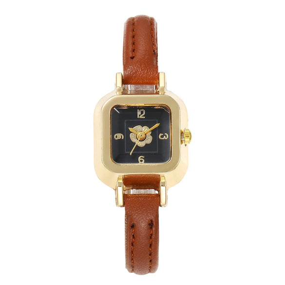 Wholesale Women's Square Alloy Case Imitation Leather Strap Quartz Watch With Fashion Belt Flower Design