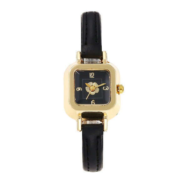 Wholesale Women's Square Alloy Case Imitation Leather Strap Quartz Watch With Fashion Belt Flower Design