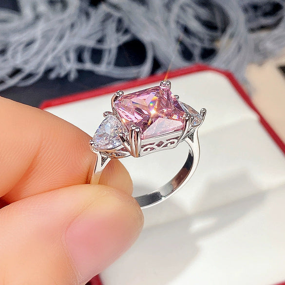 Wholesale Women's Square Copper Ring Inlaid With Pink Zircon In Geometric Style