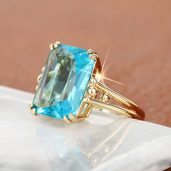 Wholesale Women's Square Copper Ring With Geometric Glass And Diamond Jewelry Electroplated
