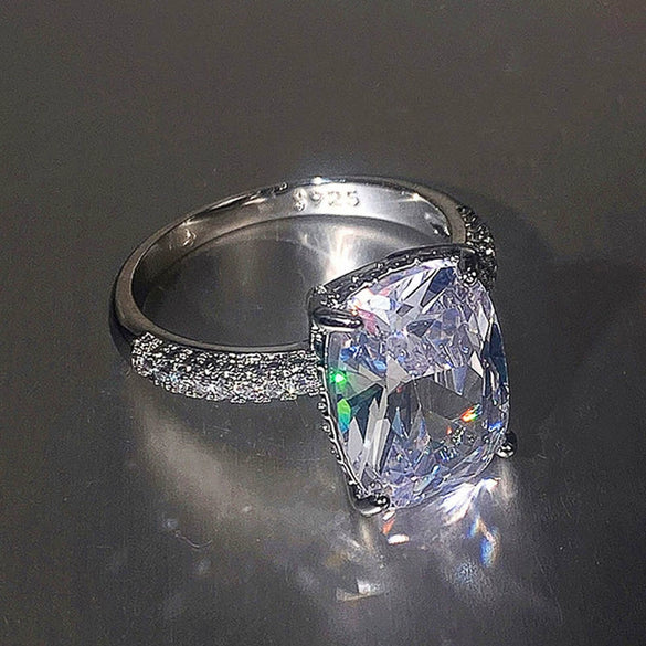 Wholesale Women's Square Diamond Ring With Zircon And Crown Pattern Copper Material