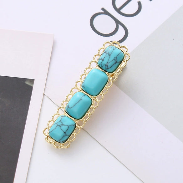 Wholesale Women's Square Duckbill Clip Hair Accessories Zinc Alloy Handmade With Lace And Turquoise Elements