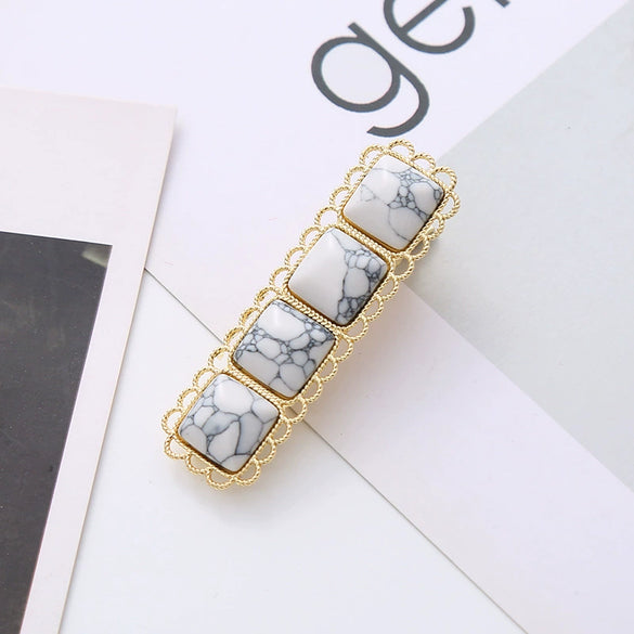 Wholesale Women's Square Duckbill Clip Hair Accessories Zinc Alloy Handmade With Lace And Turquoise Elements