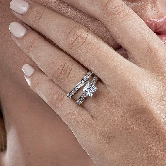 Wholesale Women's Square Geometric Copper Rings Inlaid With Zirconia