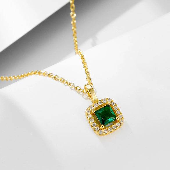 Wholesale Women's Square Geometric 925 Sterling Silver Emerald Zircon Pendant Necklace With Diamond Design