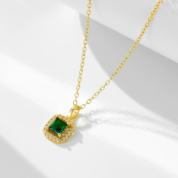 Wholesale Women's Square Geometric 925 Sterling Silver Emerald Zircon Pendant Necklace With Diamond Design