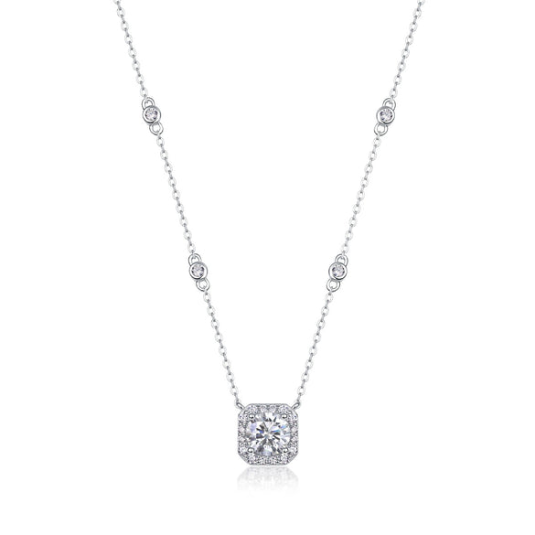 Wholesale Women's Square Moissanite Clavicle Chain Necklace Silver 925 Silver Geometric Set With Diamonds