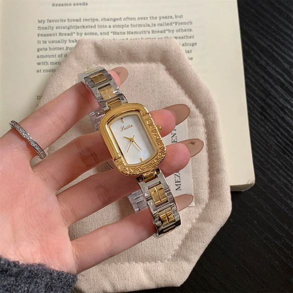 Wholesale Women's Square Motherofpearl Dial Alloy Watch With Steel Band