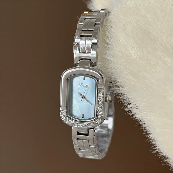 Wholesale Women's Square Motherofpearl Dial Alloy Watch With Steel Band