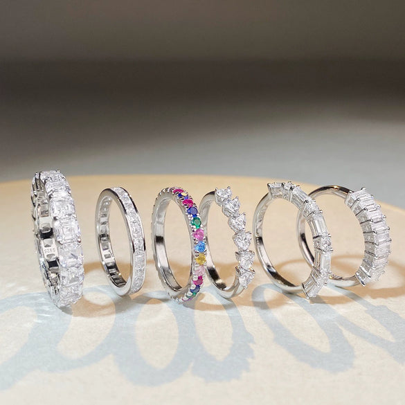 Wholesale Women's Square Ring 925 Sterling Silver Electroplated Geometric Style With Rainbow Colored Diamonds