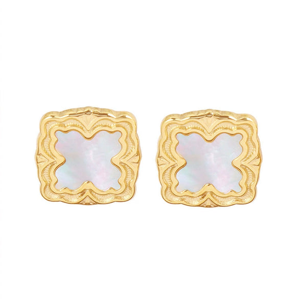 Wholesale Women's Square Sea Shell Earrings Titanium Steel Electroplated 18K Real Gold Geometric Style