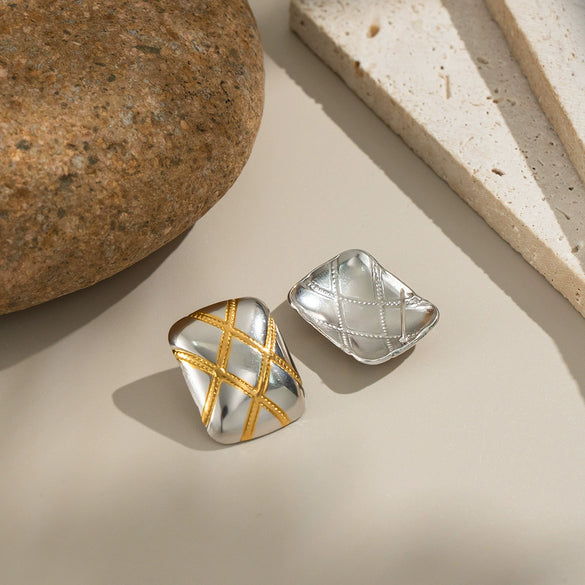 Wholesale Women's Square Stainless Steel Earrings With Gold And Silver Color Matching Pvd Furnace Vacuum Real Gold Plating And Geometric Design
