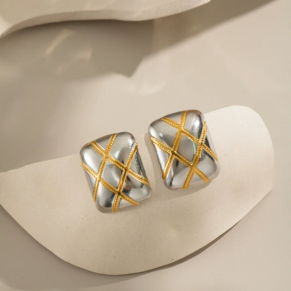 Wholesale Women's Square Stainless Steel Earrings With Gold And Silver Color Matching Pvd Furnace Vacuum Real Gold Plating And Geometric Design